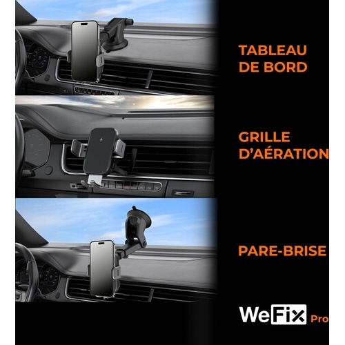 Accessoire téléphonie pour voiture Wefix Pro Support Voiture avec charge a induction 15W 3en1 + Cable Noir