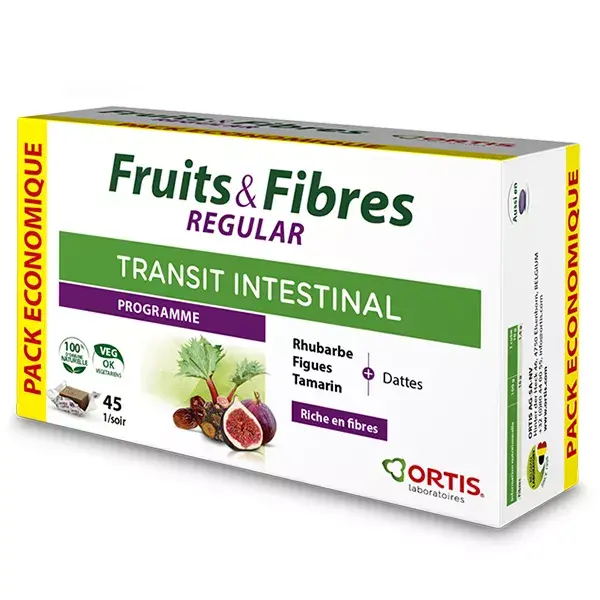 Ortis Intestinal Transit Frutas e Fibras Pacote Regular Eco 45 cubos