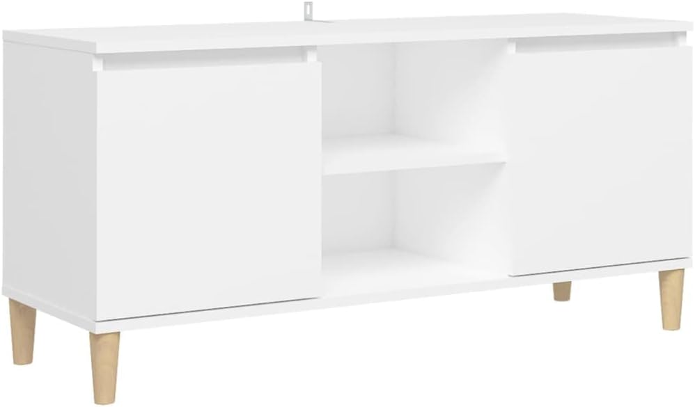 vidaXL TV Schrank mit Massivholz-Beinen Lowboard Sideboard Fernsehschrank Fernsehtisch TV Möbel Tisch Board HiFi-Schrank Weiß 103,5x35x50cm