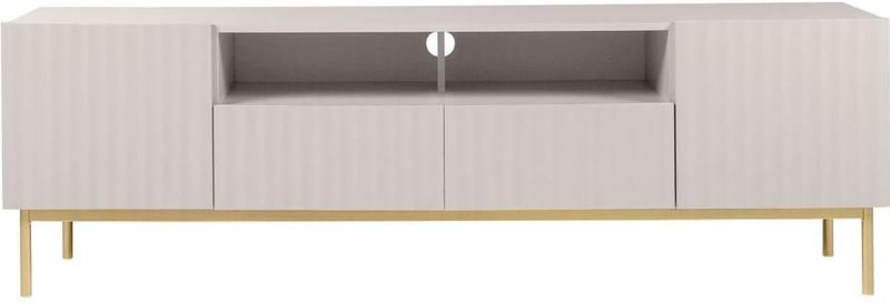 Vente-unique Tv-meubel met 2 deuren, 2 laden en 2 nissen van mdf en staal - Beige en goudkleurig - EVILANA