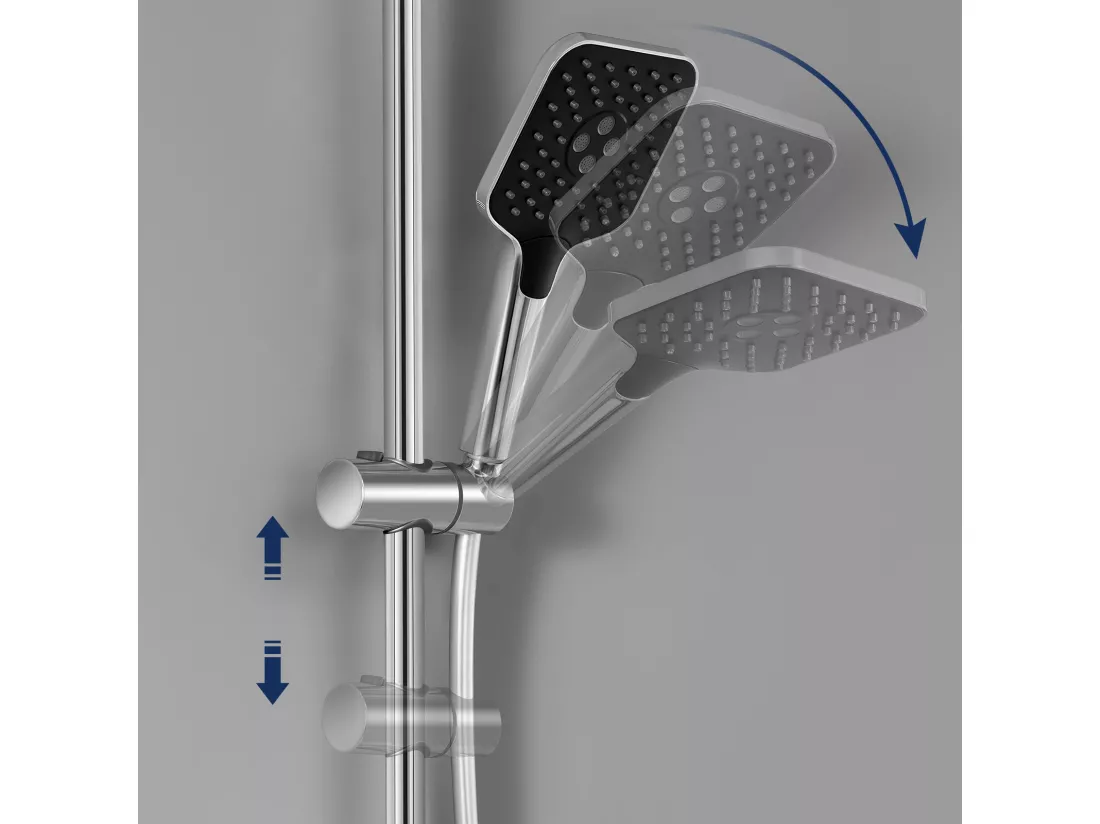 Ensemble de Douche avec Etagère et Douchette à Main 3 Fonctions, Chromé Colonne de Douche Thermostatique avec 38°C Mitigeur