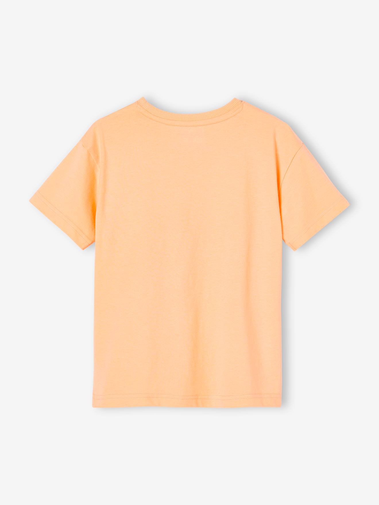 Camiseta com estampa fotográfica e texto em relevo para menino, cor damasco.
