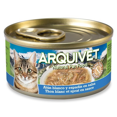 Ração úmida Arquivet para gatos, sabor atum branco e espadilha