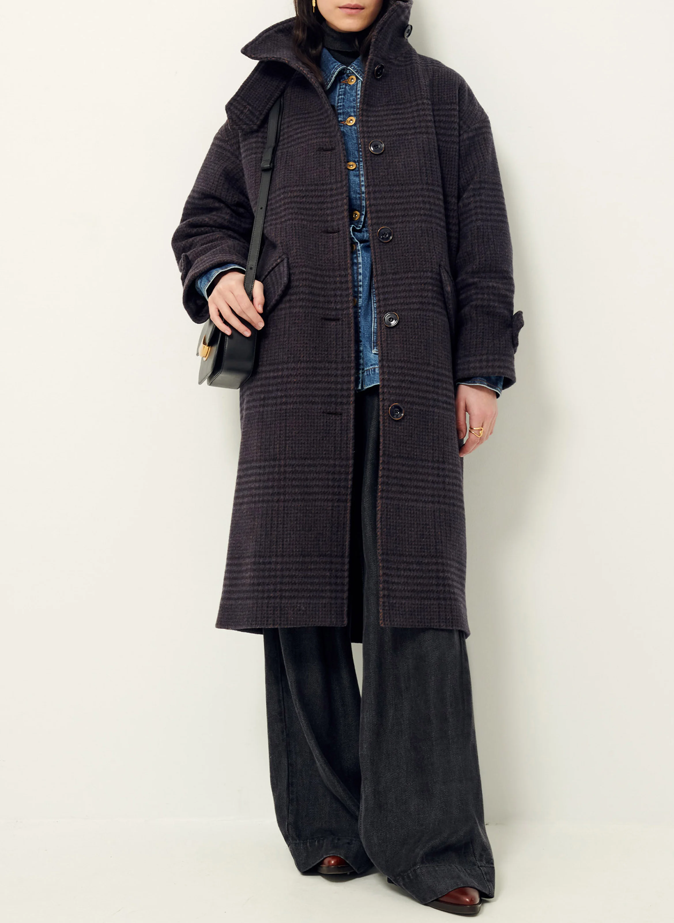 MIAMIA - Manteau col montant en laine mélangée | Bleu