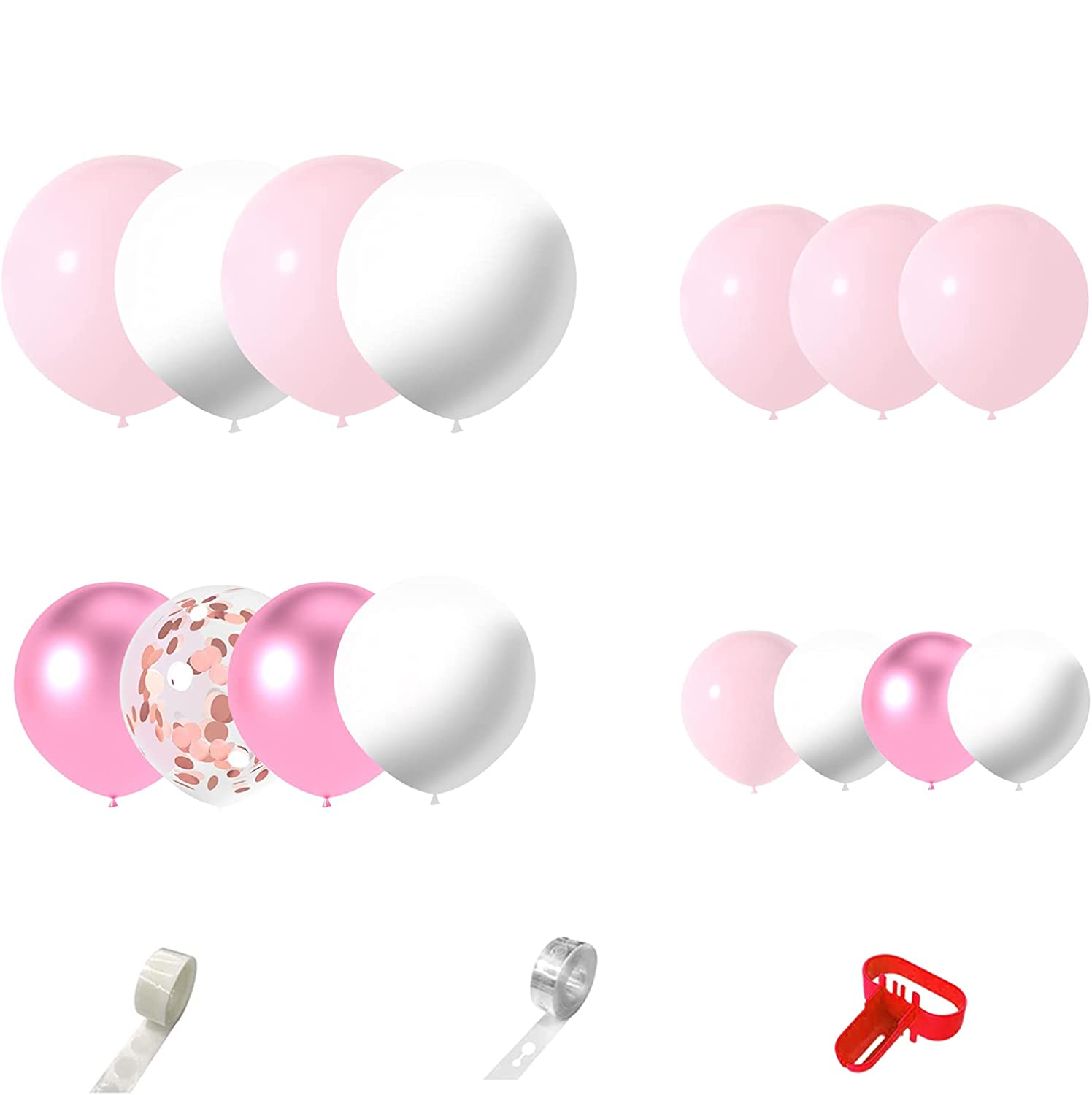 (107-tlg. Set) Party Ballons Luftballons mit Konfetti - Rosa / Pink / Weiss