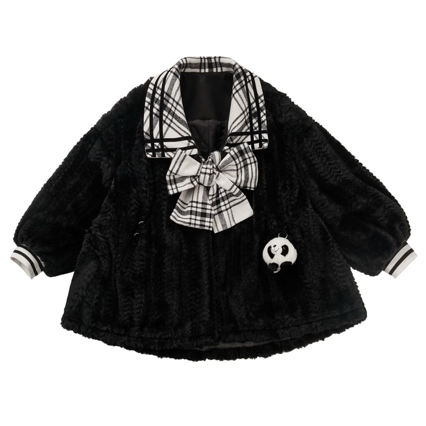 Florimi - T-shirt met lange mouwen en mockneck en raglanmouwen, kraag, geruit paneel, fleecejack met strik, elastische taille en geruite mini-A-lijn rok