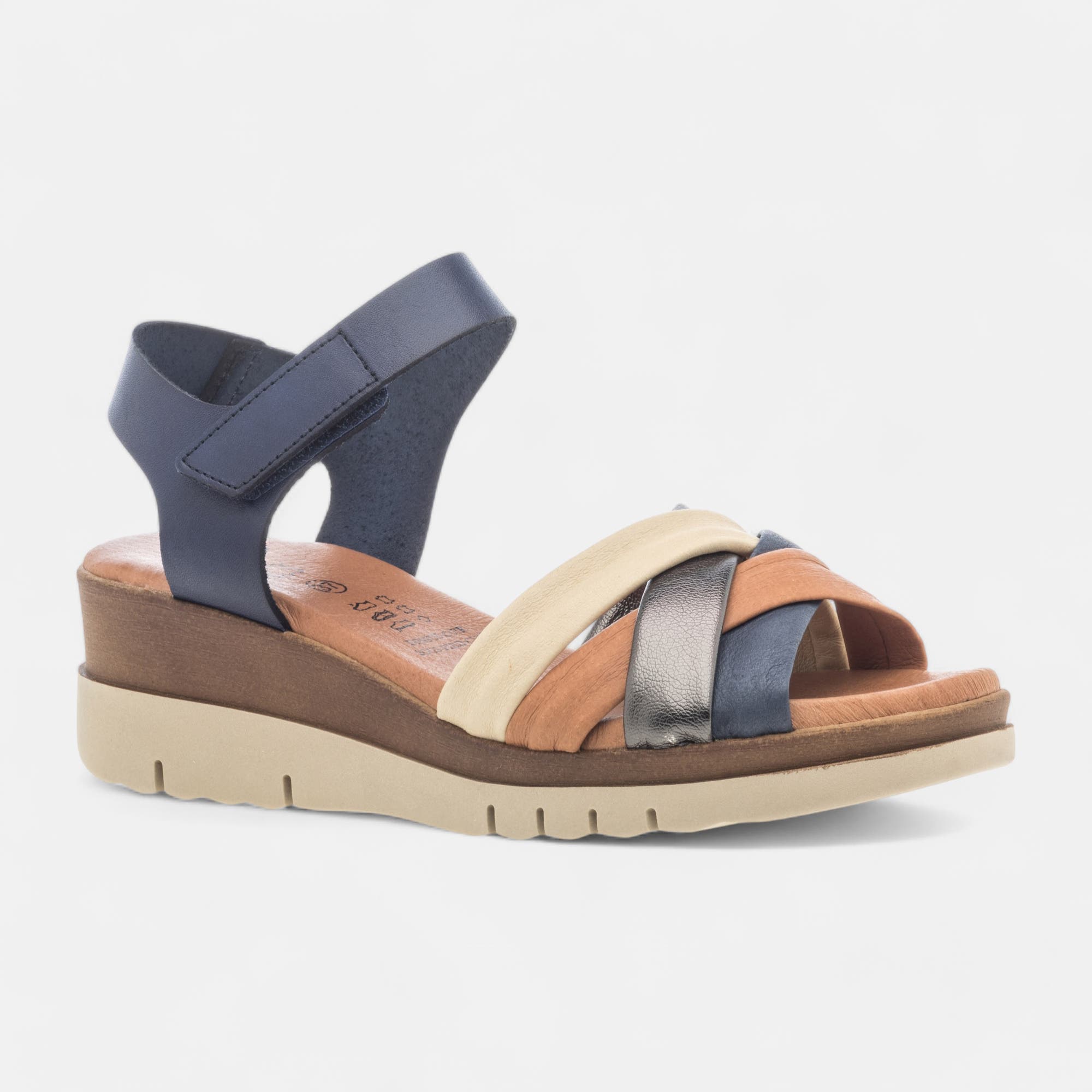 Sandales à talon compensé Femme en cuir bleu