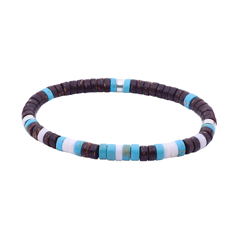 Bracelet Perles Heishi Turquoise Perles Coco Et Coquillage-XS-14cm