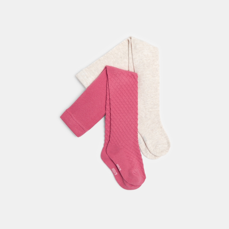 Collants chauds fantaisie (lot de 2) beige bébé fille