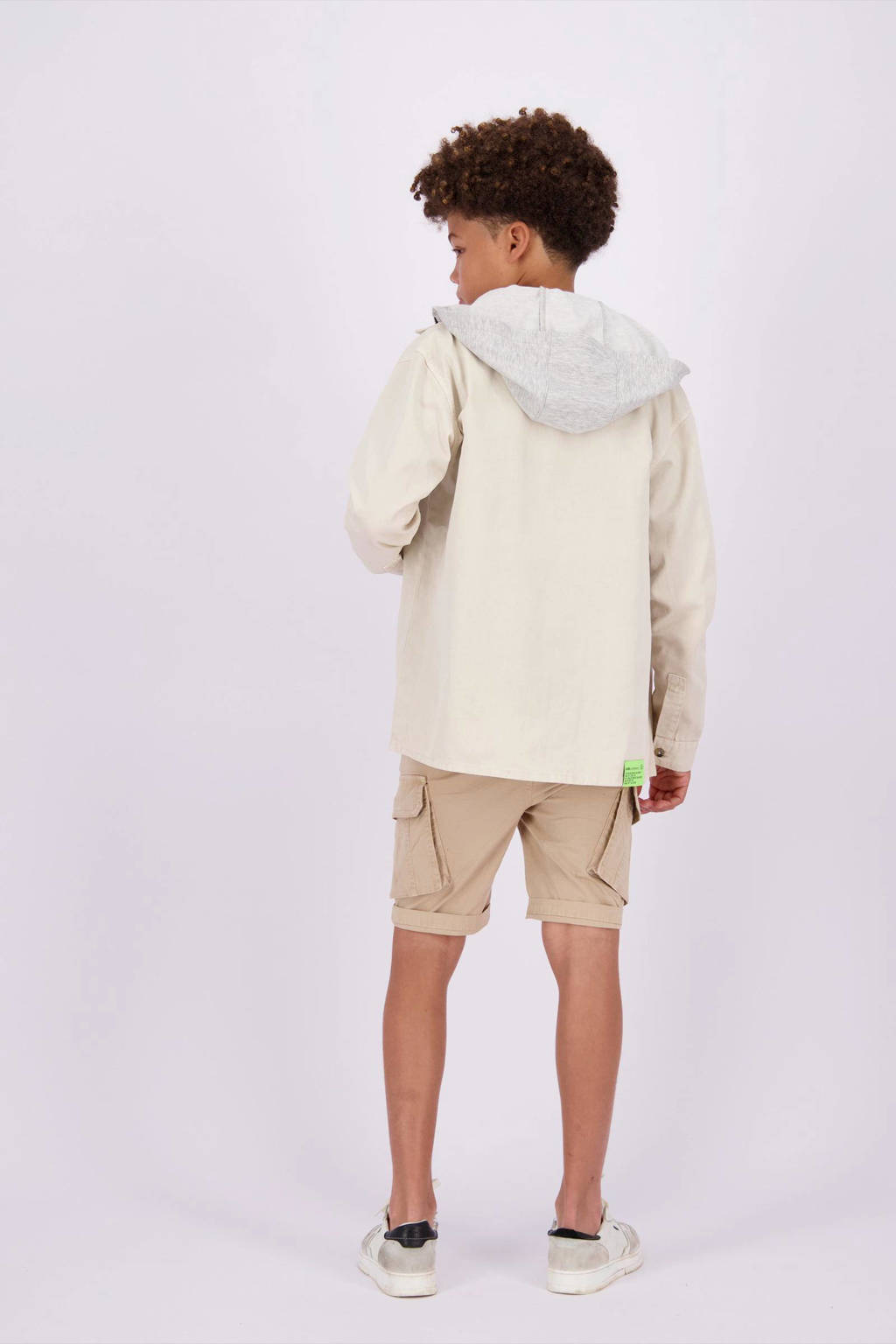 Vingino overshirt Lior met capuchon ecru/grijs melange