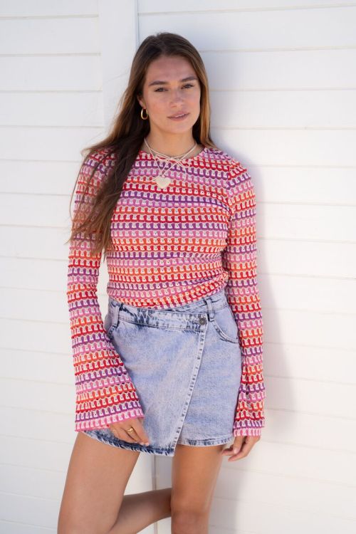 Multikleur crochet top met flared mouwen