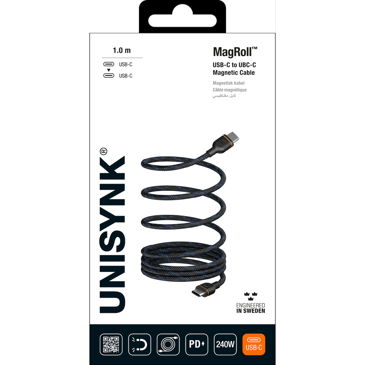 Unisynk MagRoll Magnetic 240W USB-C-kabel (1m)