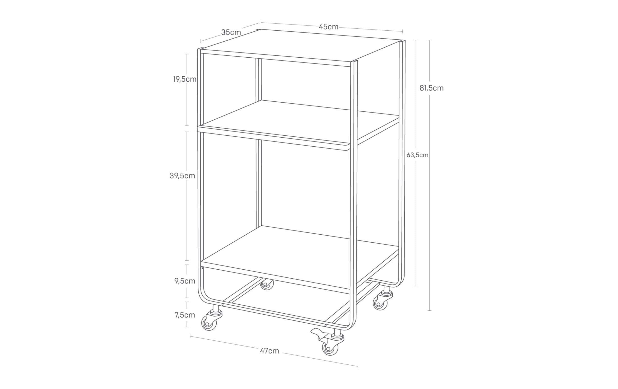 Küchenwagen Tower 49 x 81.5 x 38 cm, Weiss<br>Dreistufiger Wagon mit Griff
