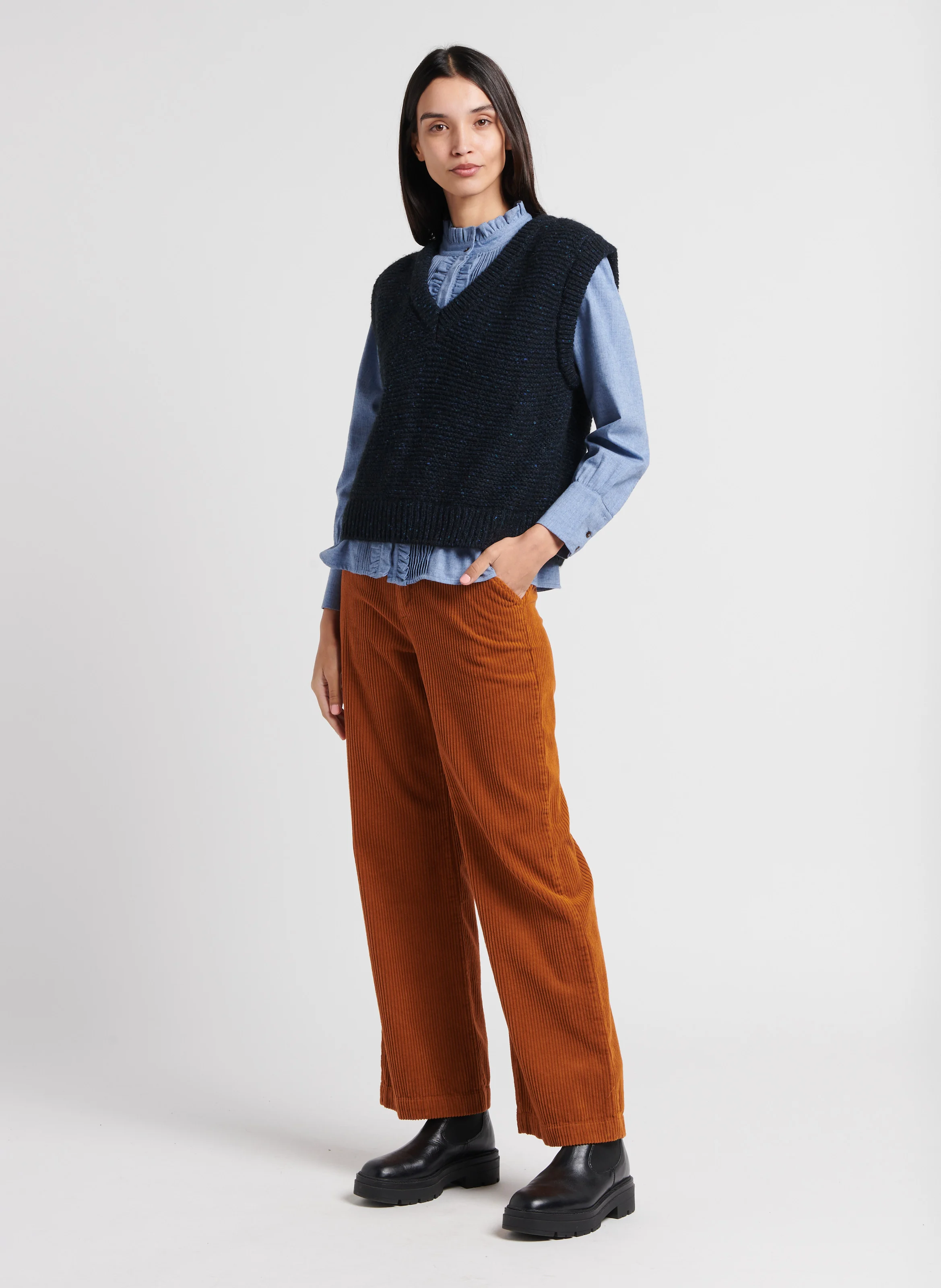 ANELLE - Pantalon en velours côtelé | Marron