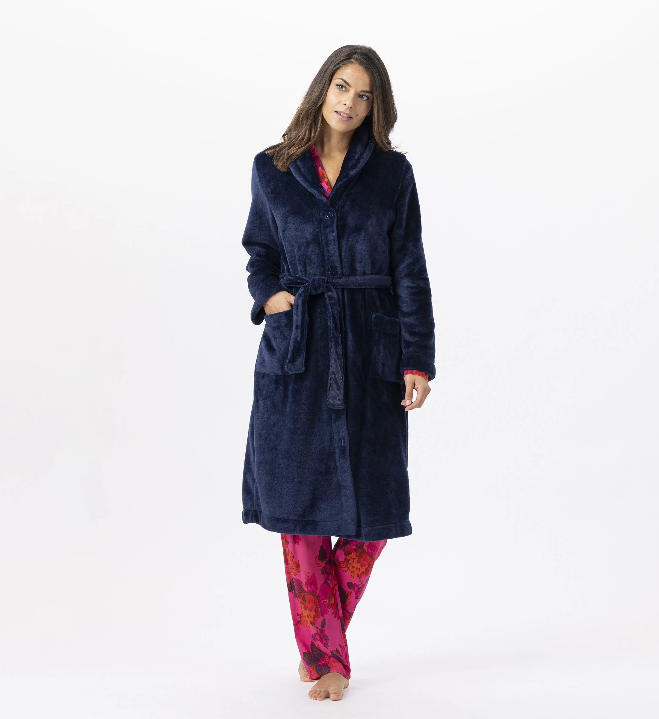 ESSENTIEL H51B - Robe de chambre en peluche flanelle | Bleu