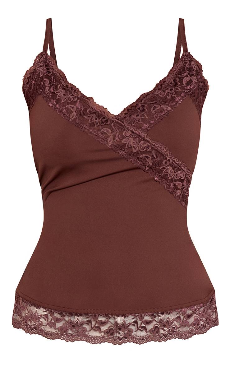 Chocolat Haut Caraco En Jersey Doux Avec Détails De Dentelle