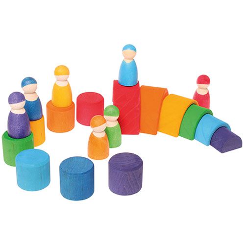 Grimm's houten regenboog vrienden in kom - 7 st 10580