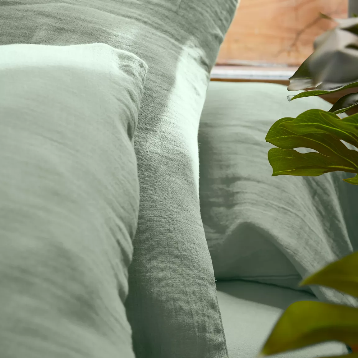 Drap housse gaze de coton (200 x 200 cm) Gaïa Vert eucalyptus
