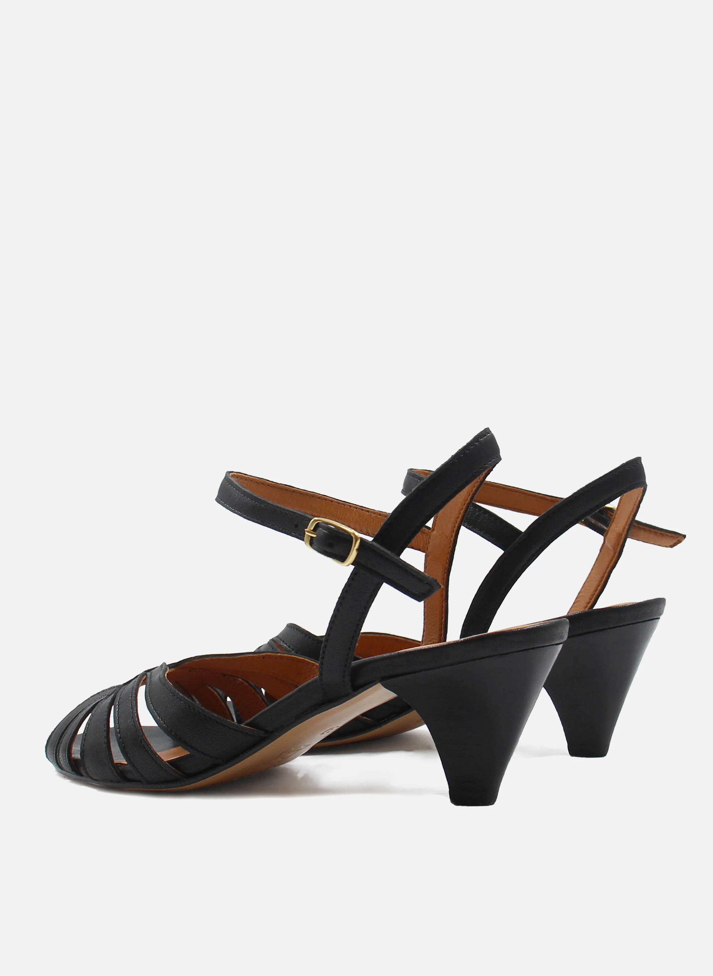 Sandales moyen talon brides cuir lisse | Noir
