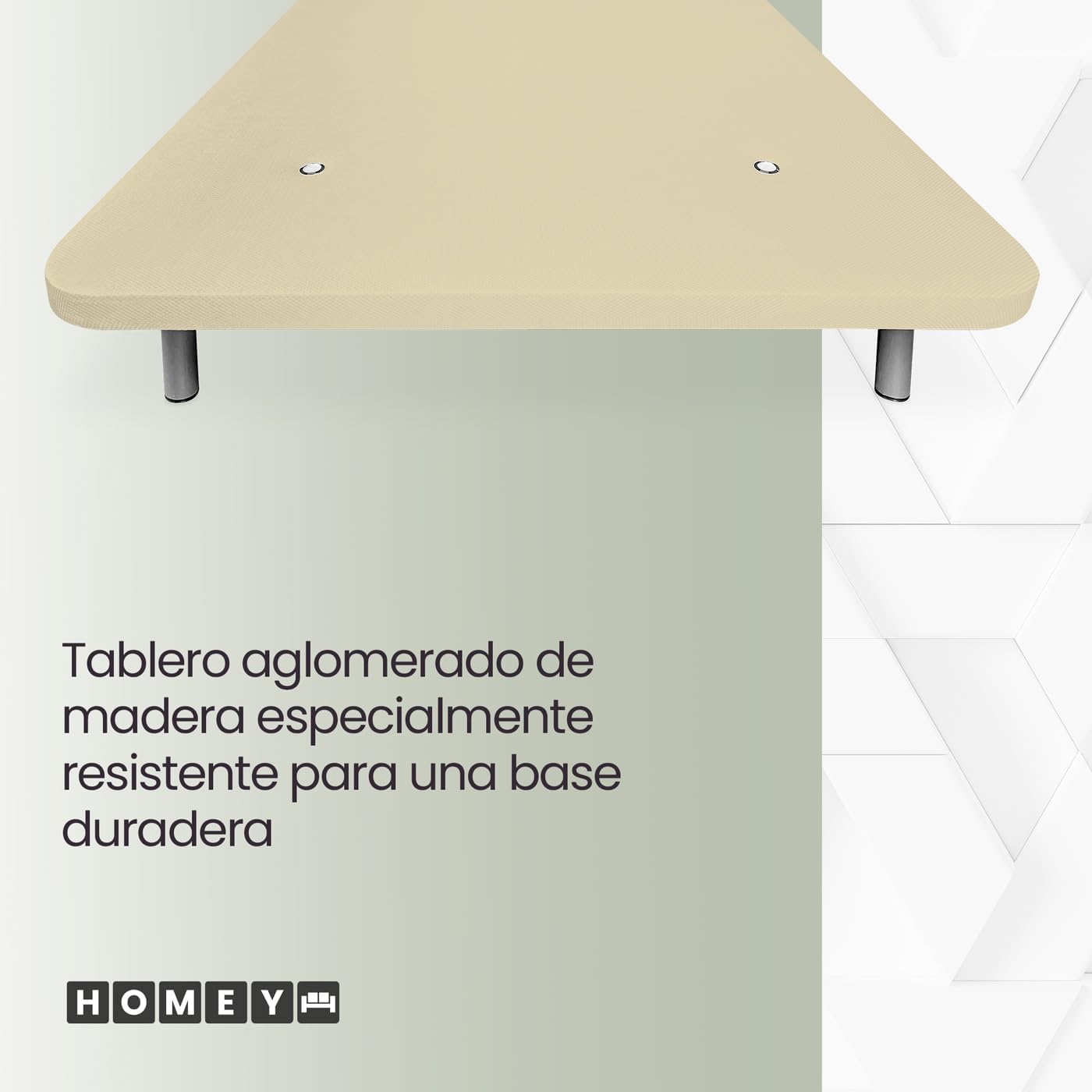 Homey - Verstärktes gepolstertes Bettgestell für Bett, Stabilität und Widerstandsfähigkeit mit 5 Querstangen und 6 Metallfüßen mit Gewinde von 27 cm, 135 x 190 cm, Beige