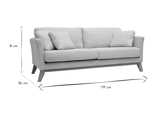 Canapé scandinave déhoussable 3 places en tissu rose clair et bois clair OSLO