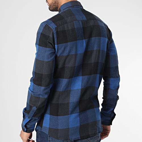 Chemise Manches Longues A Carreaux Gudmund 22020301 Bleu Marine Noir
