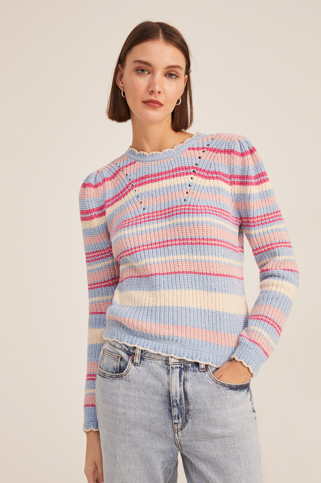 Camisa de chenille listrada - Azul médio