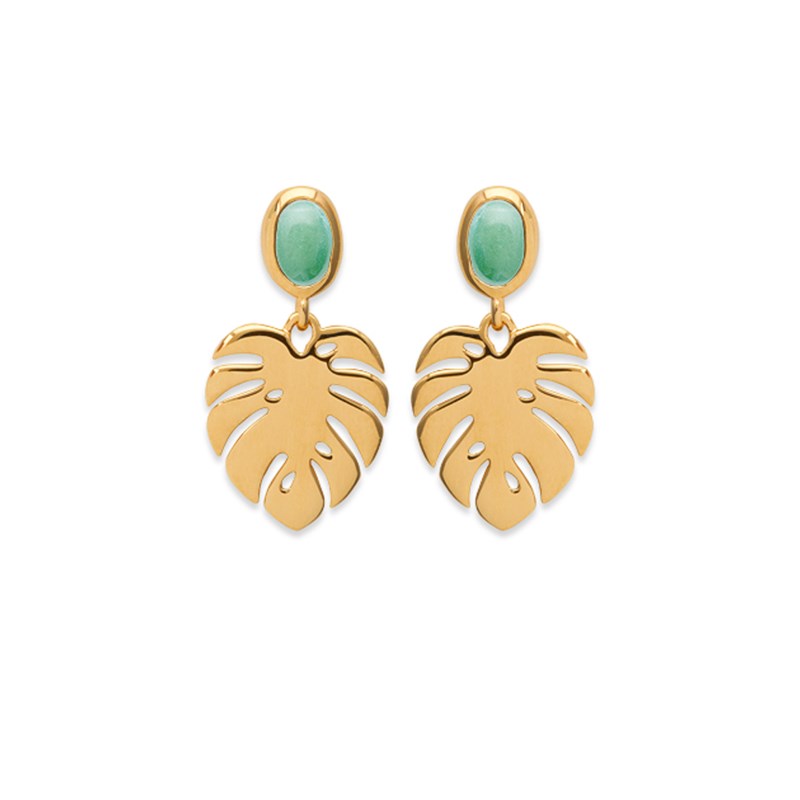 Boucles d'oreilles plaqué or ou argent et pierre aventurine FLORA - Bijoux Privés Discovery