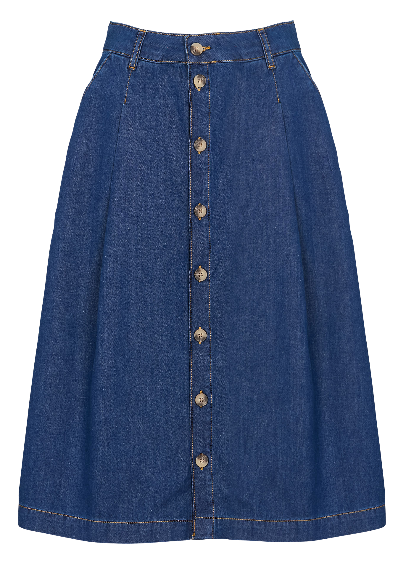 JUSTINE - Jupe midi évasée en denim de coton | Bleu