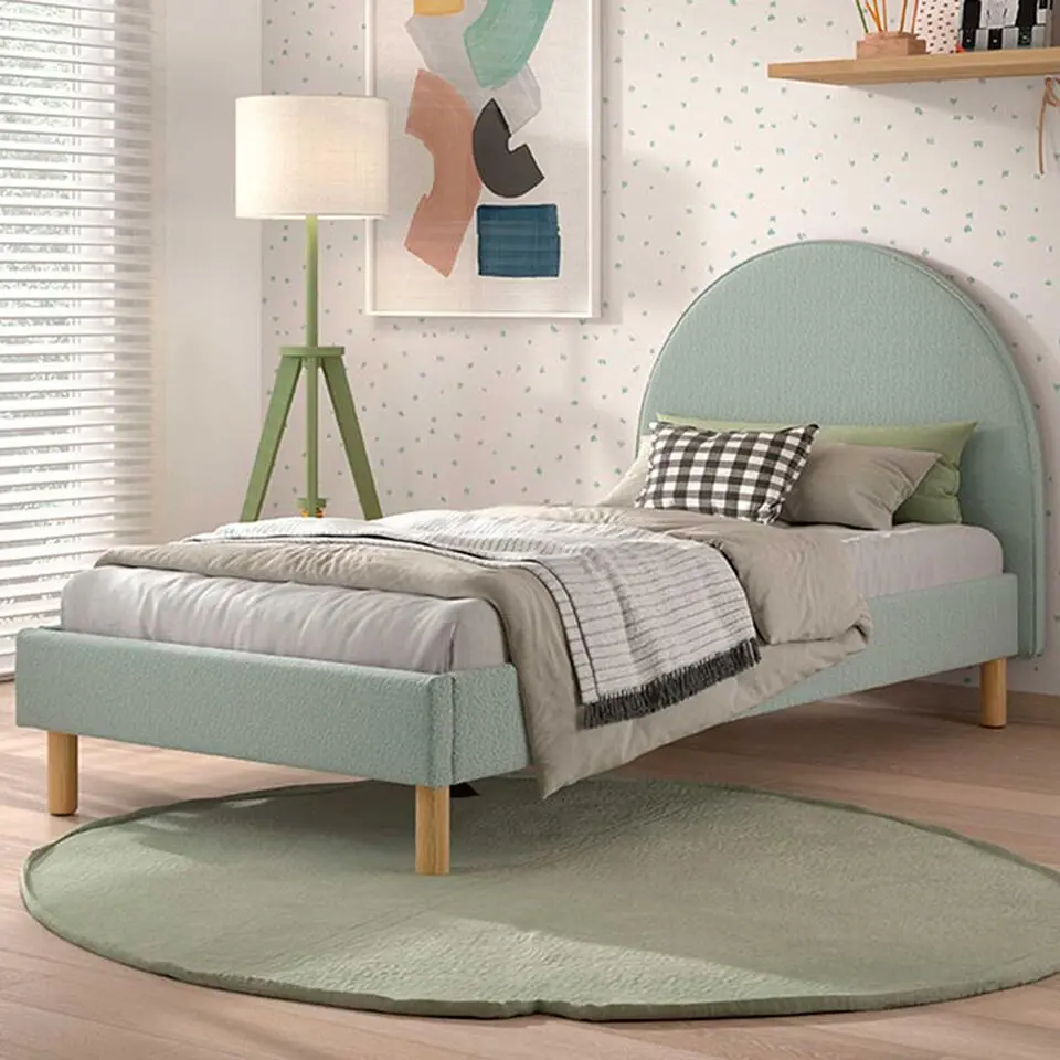 Eenpersoonsbed Maeva - 212x97x107 cm - Groene bouclé stof