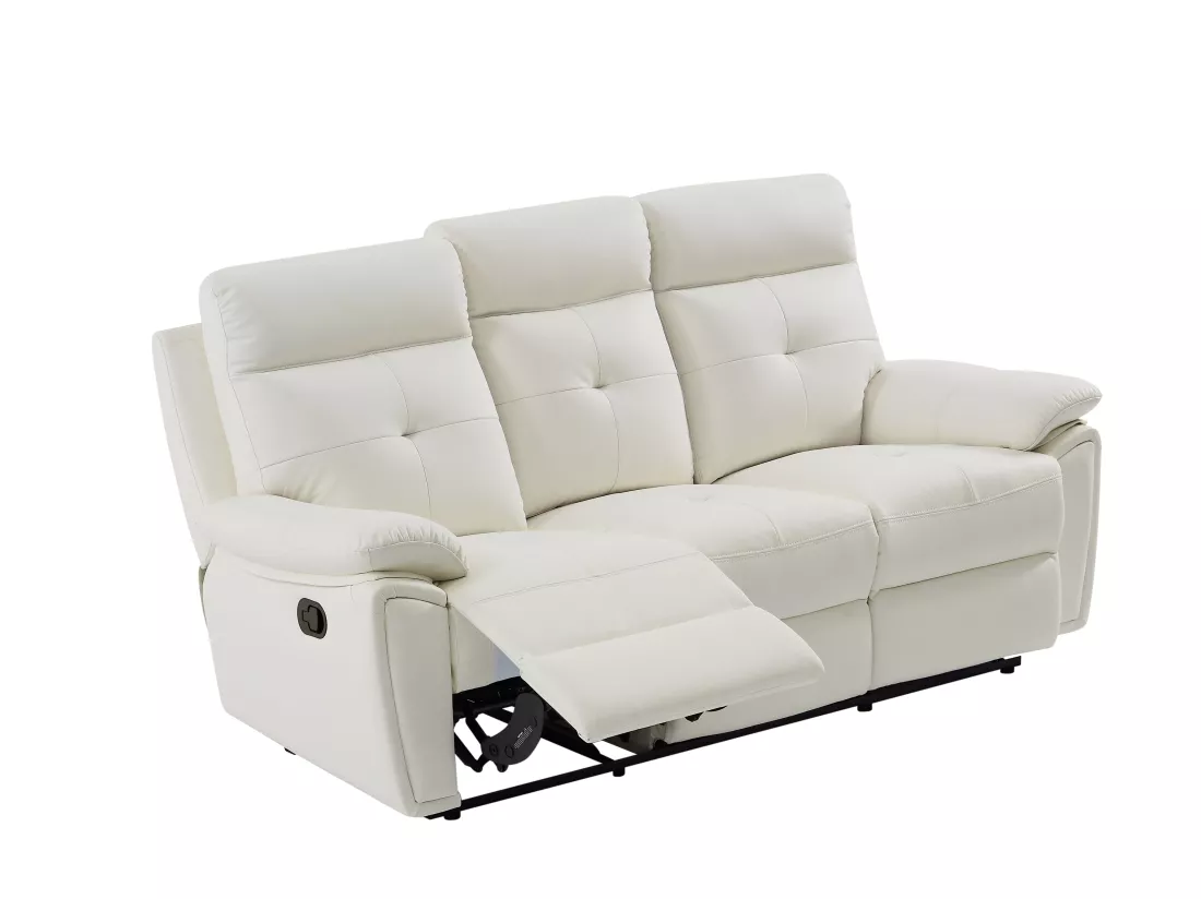 Canapé 3 places et fauteuil relax en cuir blanc VINETA