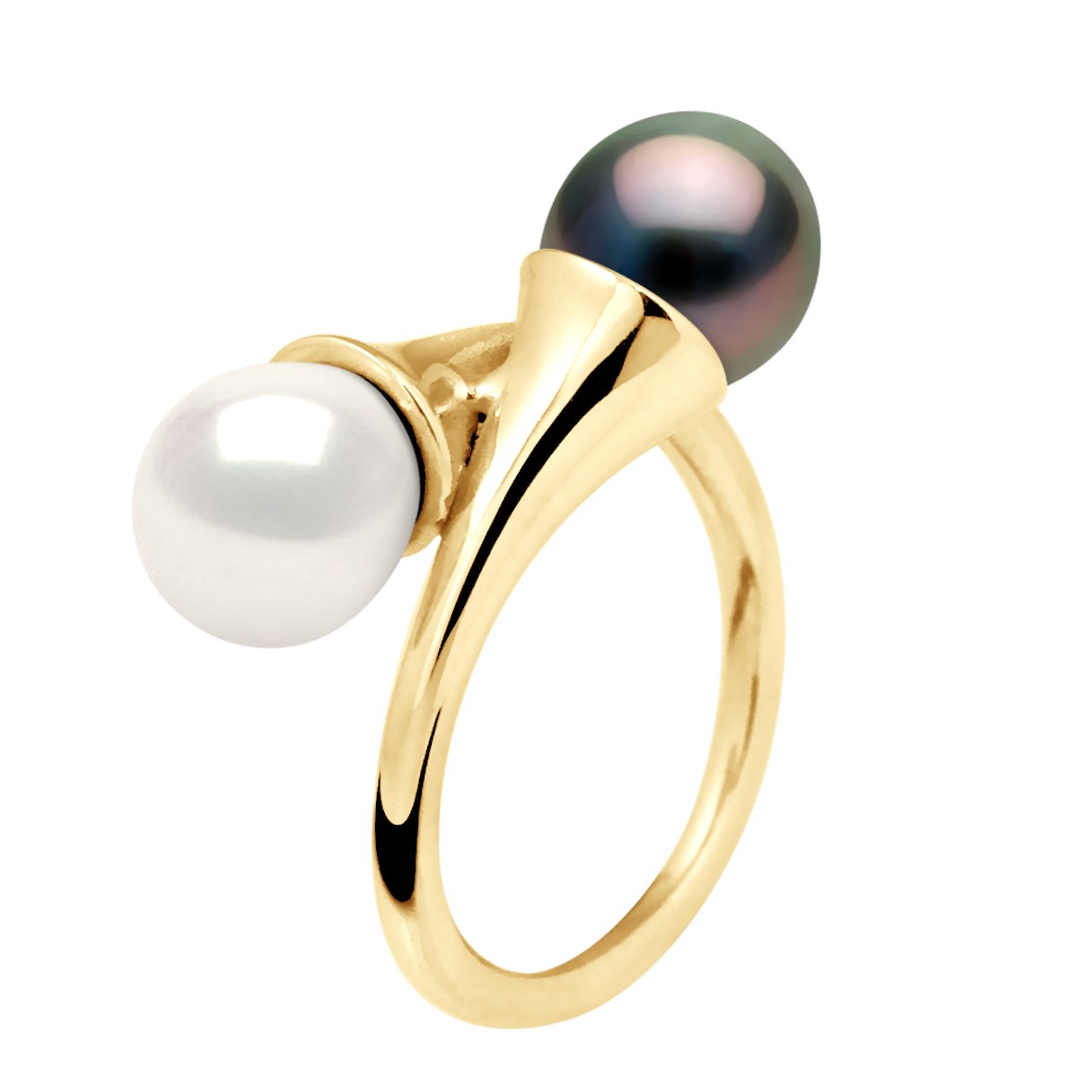 Bague TOI ET MOI Perles de Tahiti et d'Eau Douce 8-9 mm Or Jaune