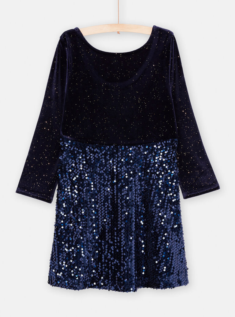 Robe marine bi-matière pour fille