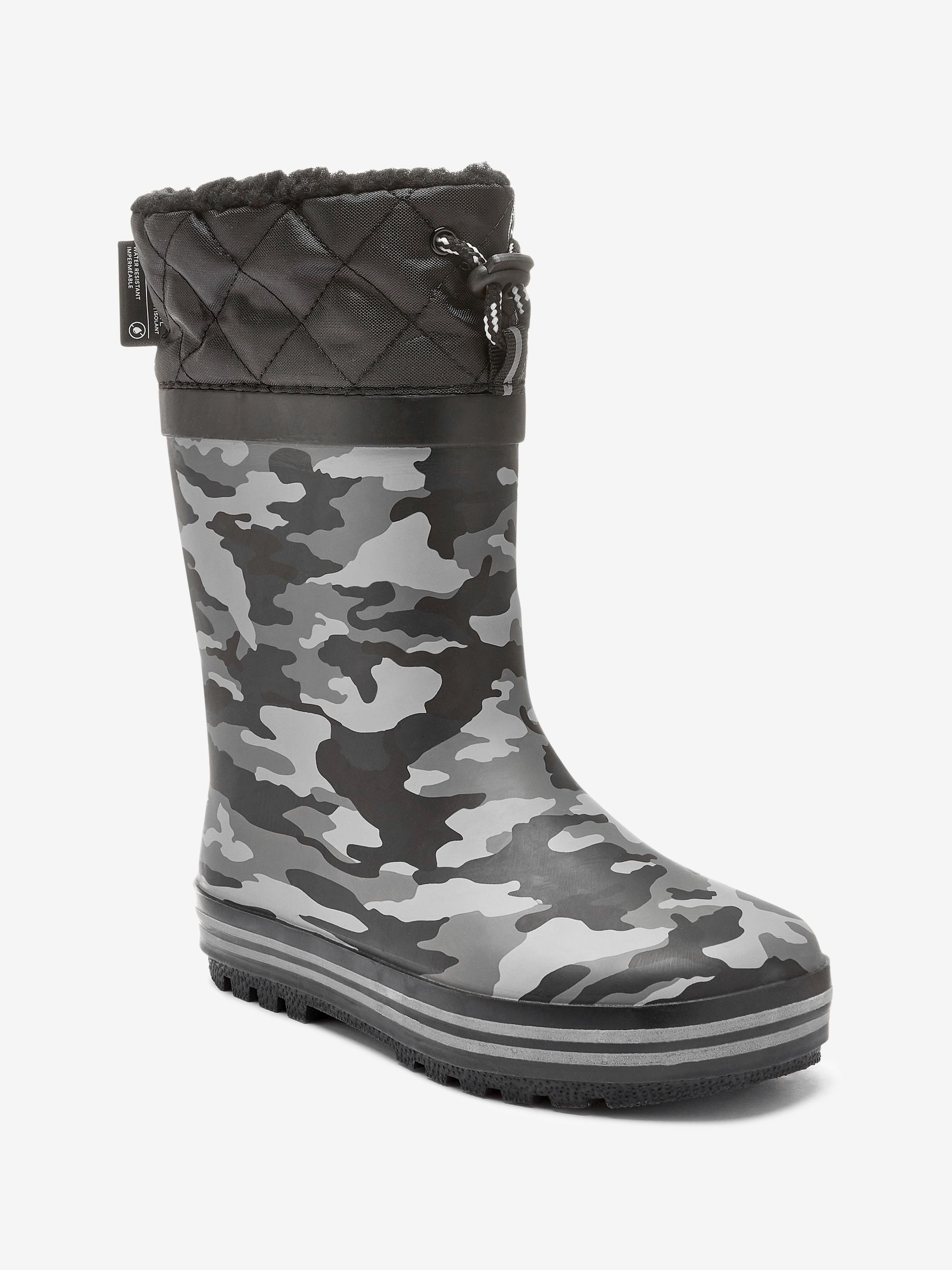 Zwart-witte camouflageprint - Thinsulate - Warmgevoerde regenlaarzen met boord