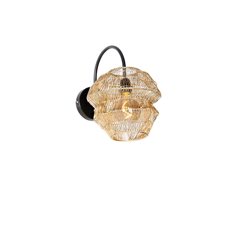 Oosterse wandlamp zwart met goud - Vadi