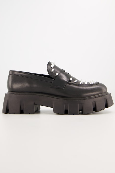 Leder-Loafer, Ziernieten, Profilsohle