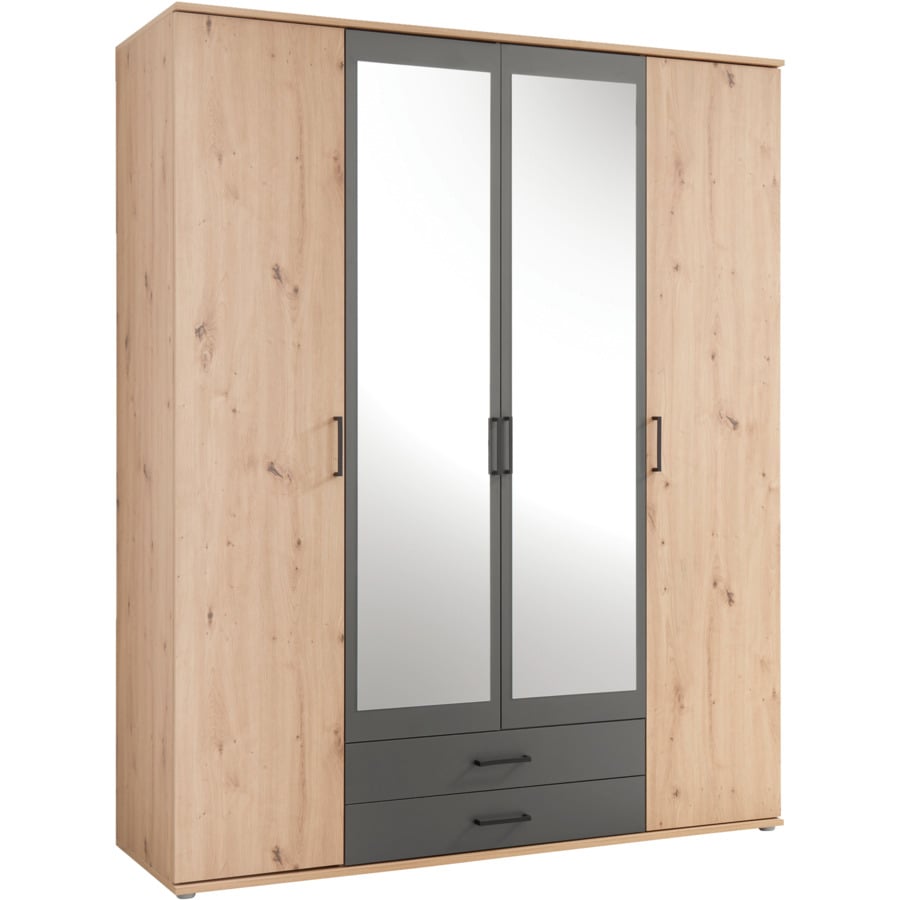 Drehtürenschrank Chicago Melamin Dekor Artisan/Anthrazit 120 x 97 x 54 cm, mit Spiegel