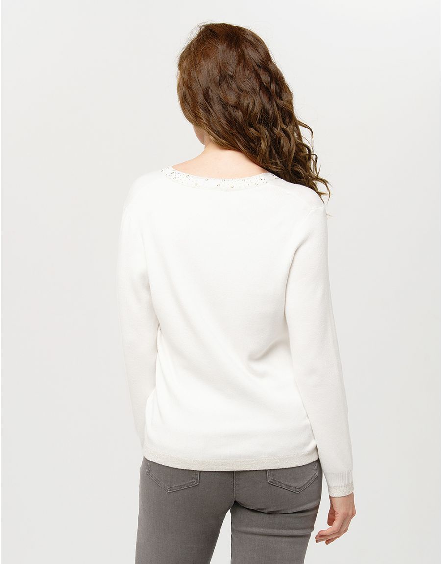Pull écru col irisé
