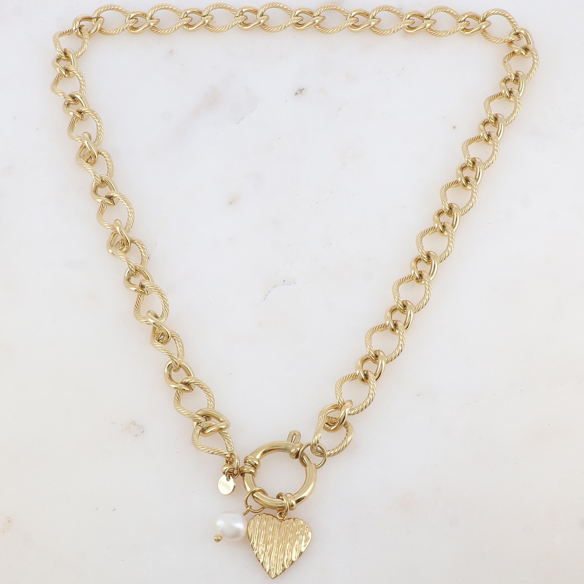 Collier - Acier inoxydable doré & perle