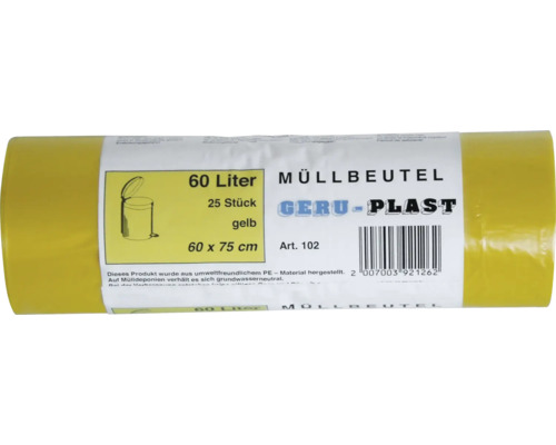 Extra gele vuilniszakken 60 L, verpakking van 25