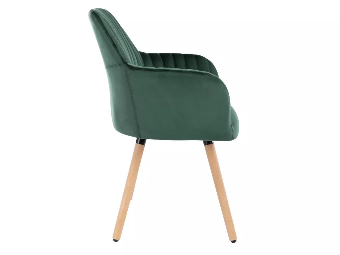 Chaise avec accoudoirs en velours et métal effet bois - Vert foncé - ELEANA