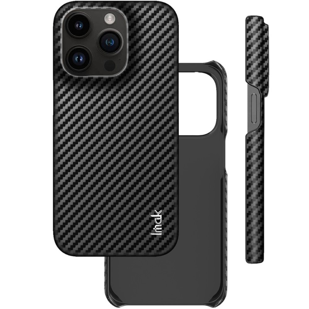 iPhone 14 Pro Hardcase Leder Hülle im Carbon Look - Schwarz