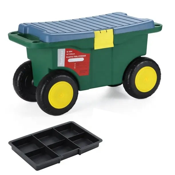 (55x26.5cm) Garten Sitzbox mit Rollen Werkzeug Wagen Rollsitz Aufbewahrungs Gartenwagen