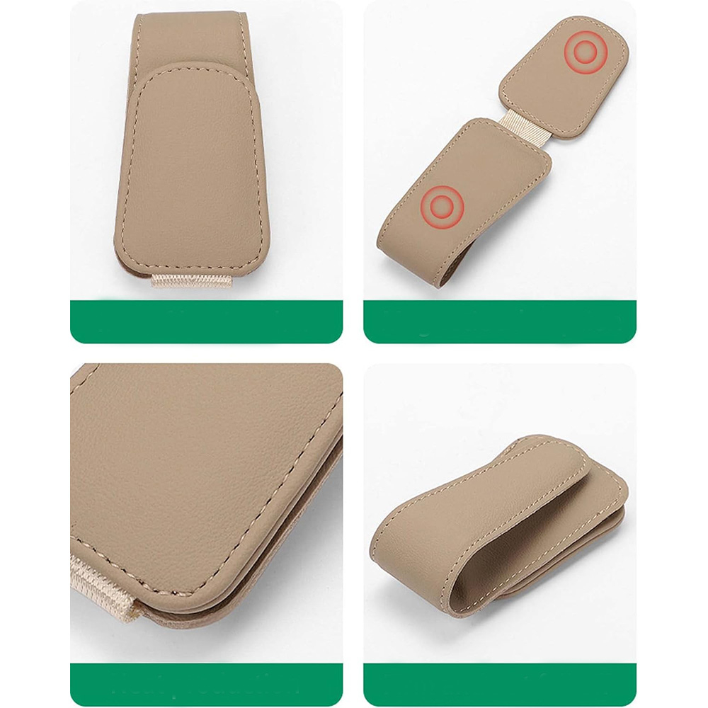 Universal Leder Sonnenblende Organizer Magnetischer Sonnenbrillen Halter - Beige