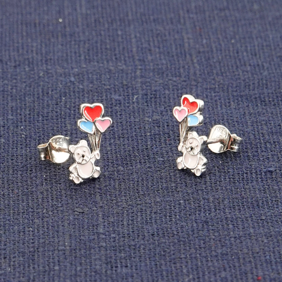 trendor Mädchen-Ohrringe Silber 925 Teddy mit Ballons silver