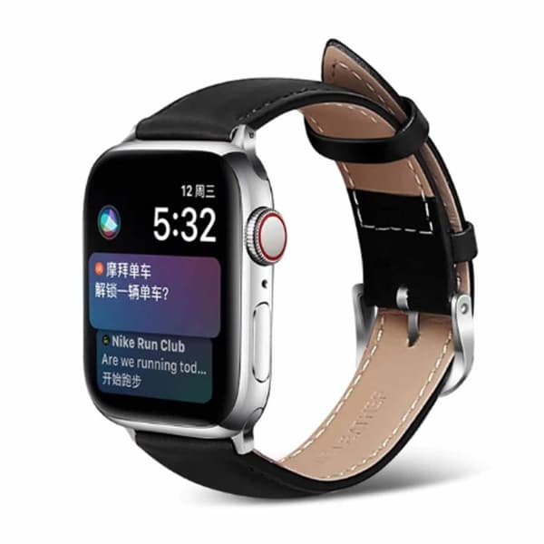 Apple Watch 42/44/45 1/2/3/4/5/6/7/Se svart skinnarmbånd skinn