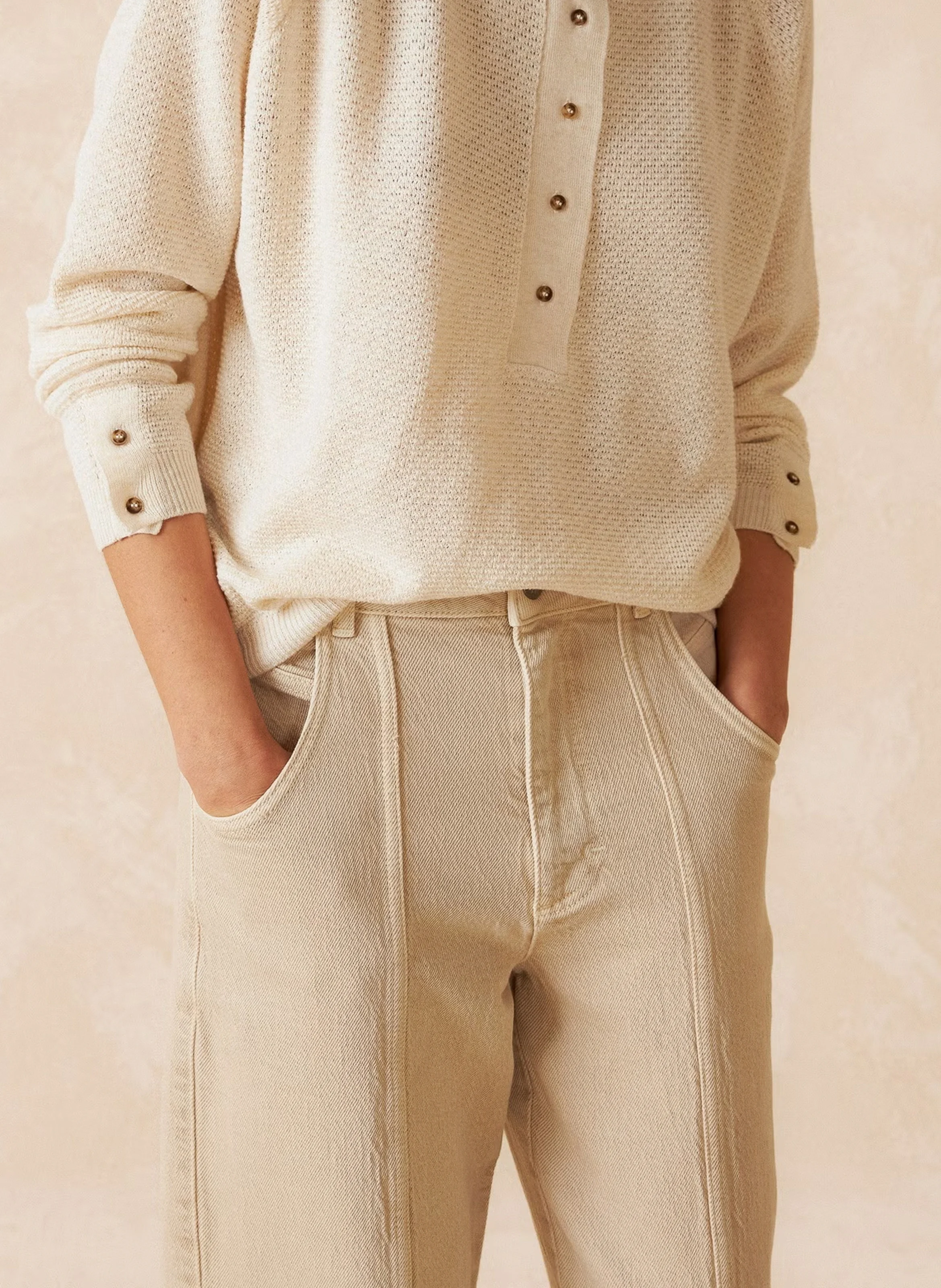 Jean large en coton mélangé | Blanc