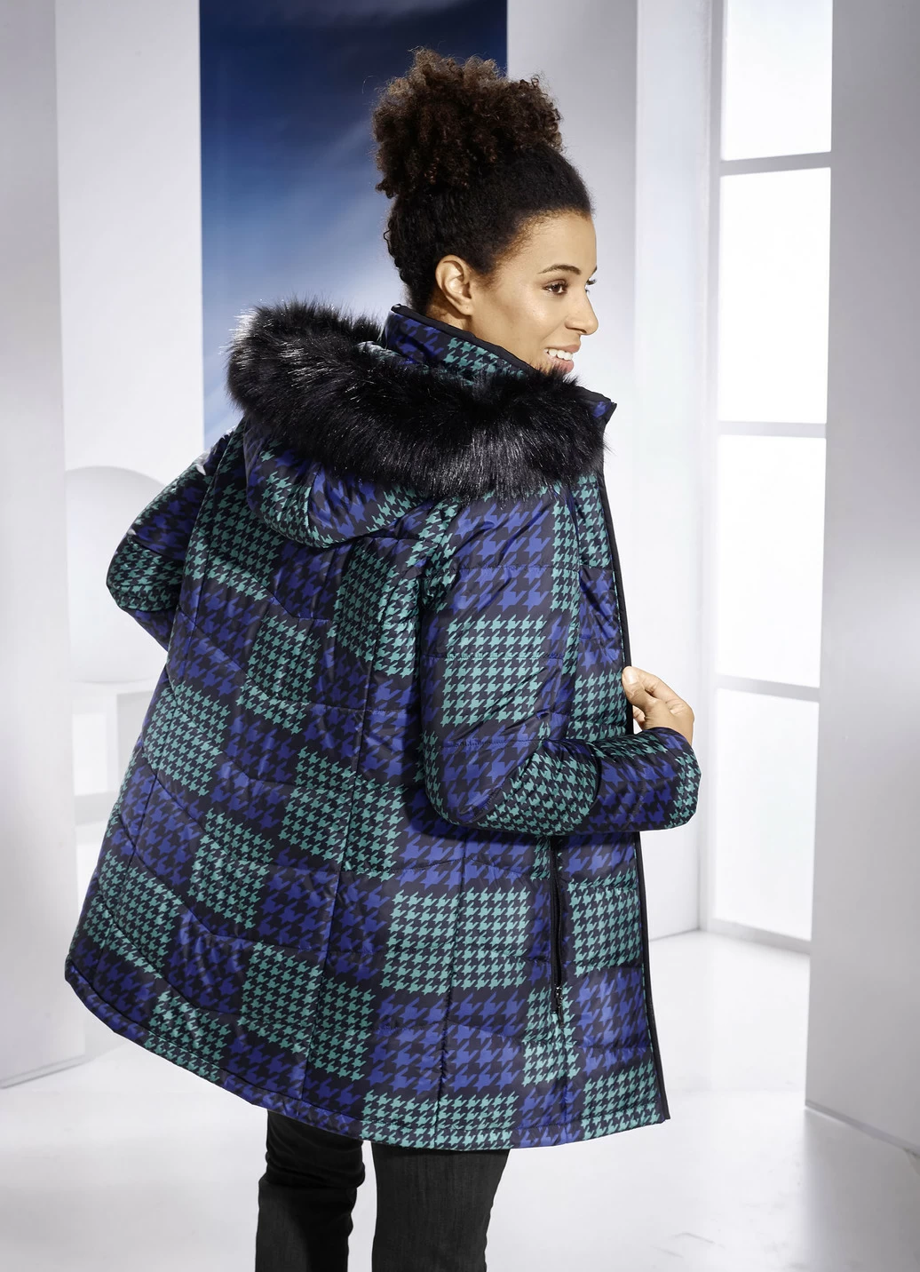 Jacke mit Hahnentritt-Dessin