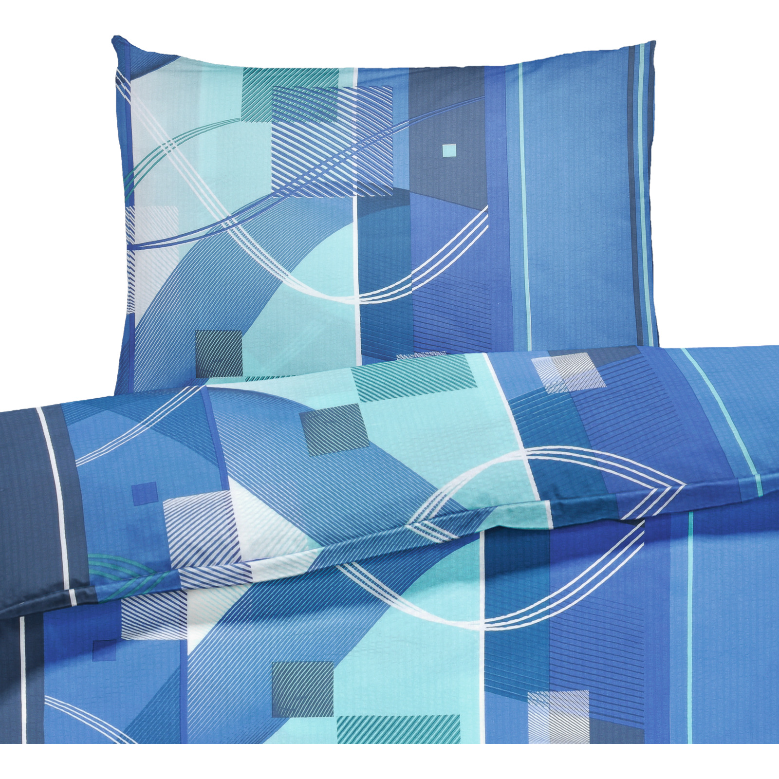 Bettwäsche Seersucker Geometrie blau 50x70 Kissenbezug