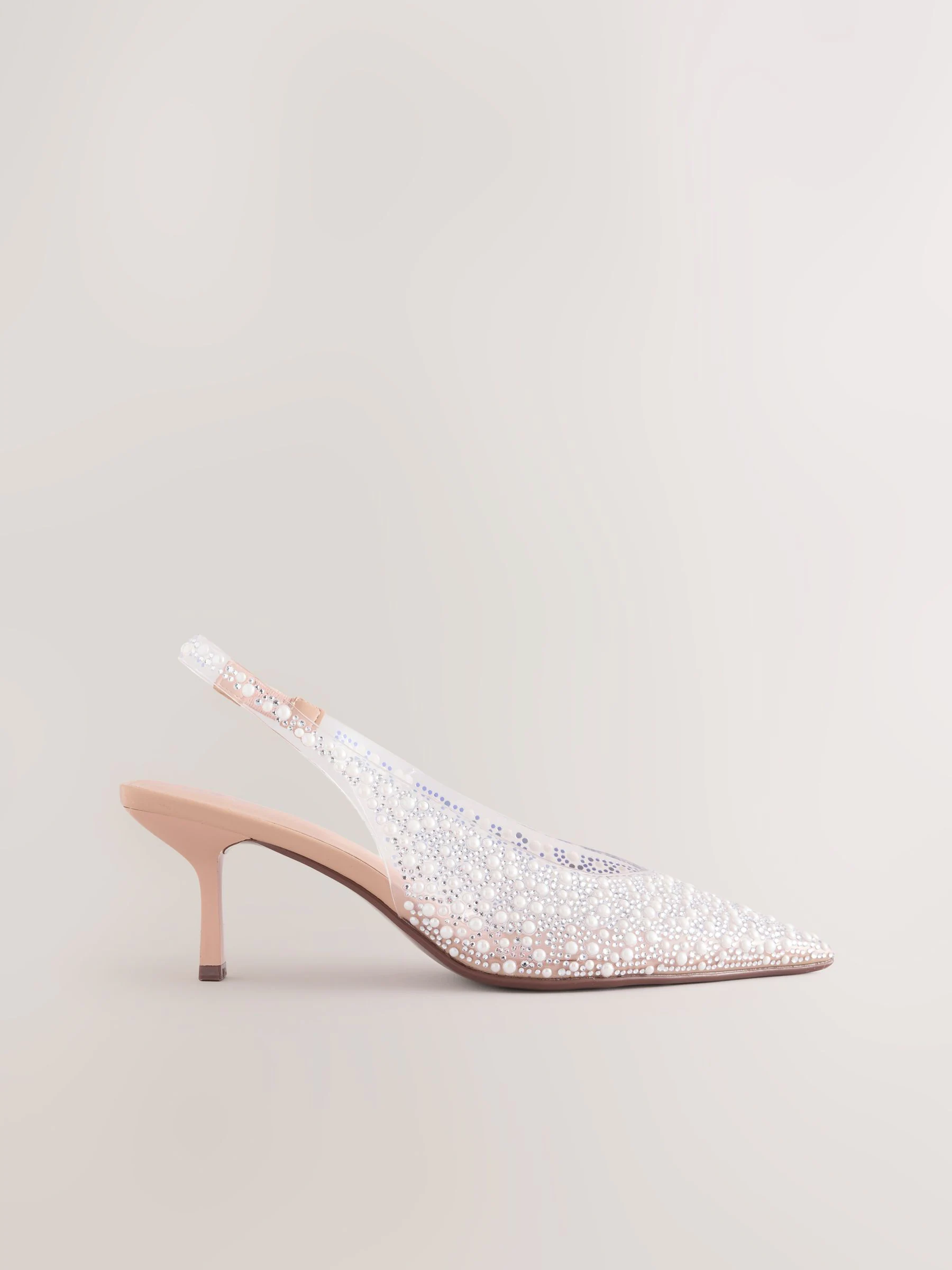 Wit - Forever Comfort® puntige slingback-hakken met vinyl en sierstenen